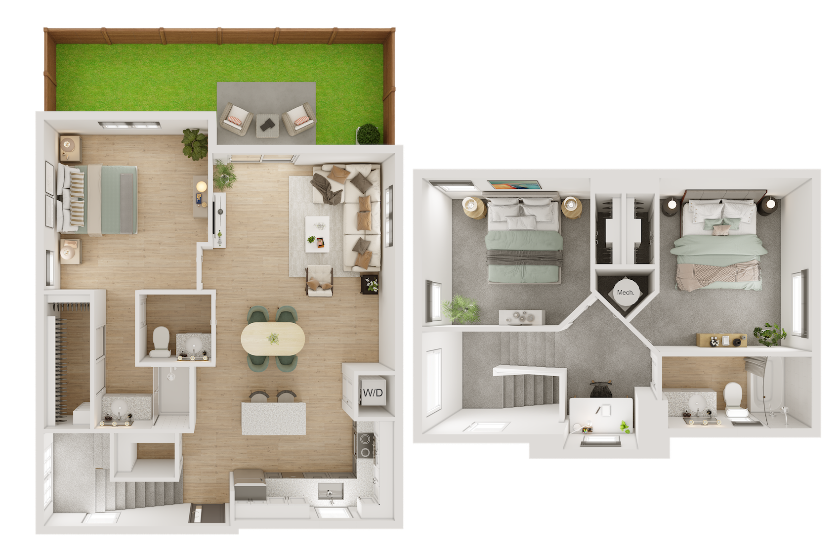 Floor plan for 3 beds, 2 baths, 1375 sqft